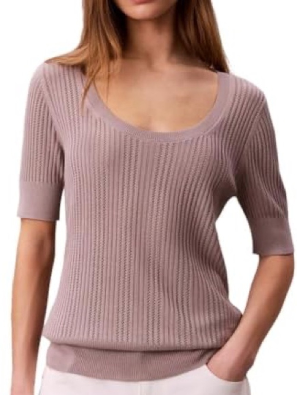 Calvin Klein Mauve Pink Ribbed Scoop-Neck Sweater - Picture 2 of 2